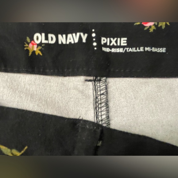 Old Navy Pixie mid rise work pants black pink flowers pockets floral Sz 14 - Picture 4 of 5